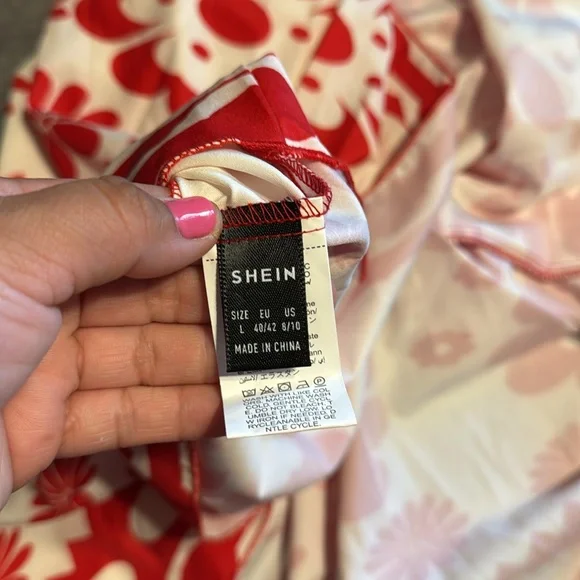 SHEIN Calvaya Women Digital Print Long Strap Boho Asymmetrical Red & White Dress - Picture 4 of 5